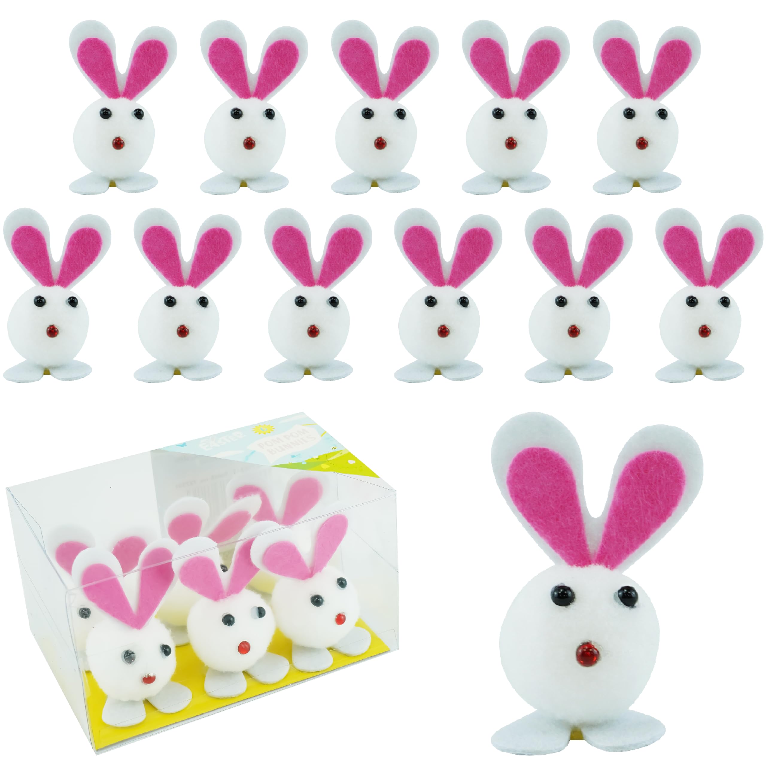 Hovuk Girls 12Pcs- Pom Pom Bunnies 12Pcs Easter Bunny Decorations 5.5Cm – Pom Pom Bunnies Bonnet Making, White Rabbit Stuffed Animals Ornament Soft Tiny Pendant, Mini Bunny Gifts For Decorations