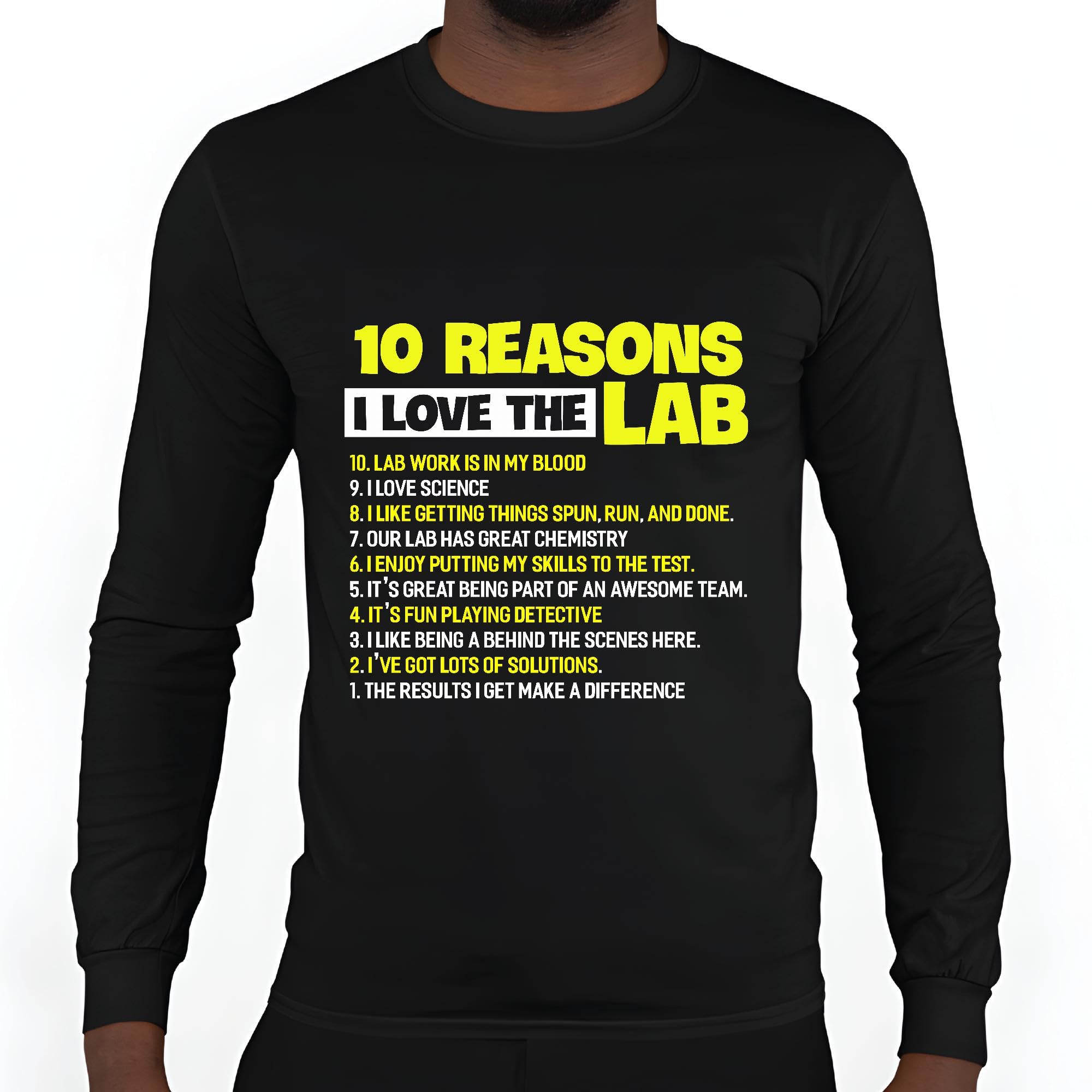 Handmade10 Reasons to Love Lab Medical Laboratory Scientist Gift for Biology Fans Black and Muticolor Unisex Long Sleeve T Shirt