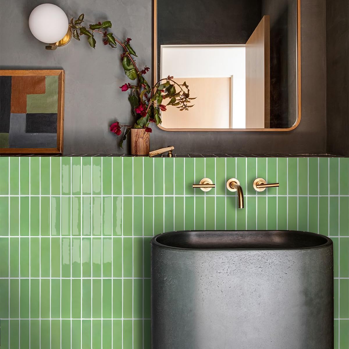 COMSTICKC Green Peel and Stick Backsplash,10 Pcs 12''x12'',Peel and Stick Tiles Stickers Adhesive Vinyl Backsplash Kitchen Bathroom,Waterproof,Removable (Green)