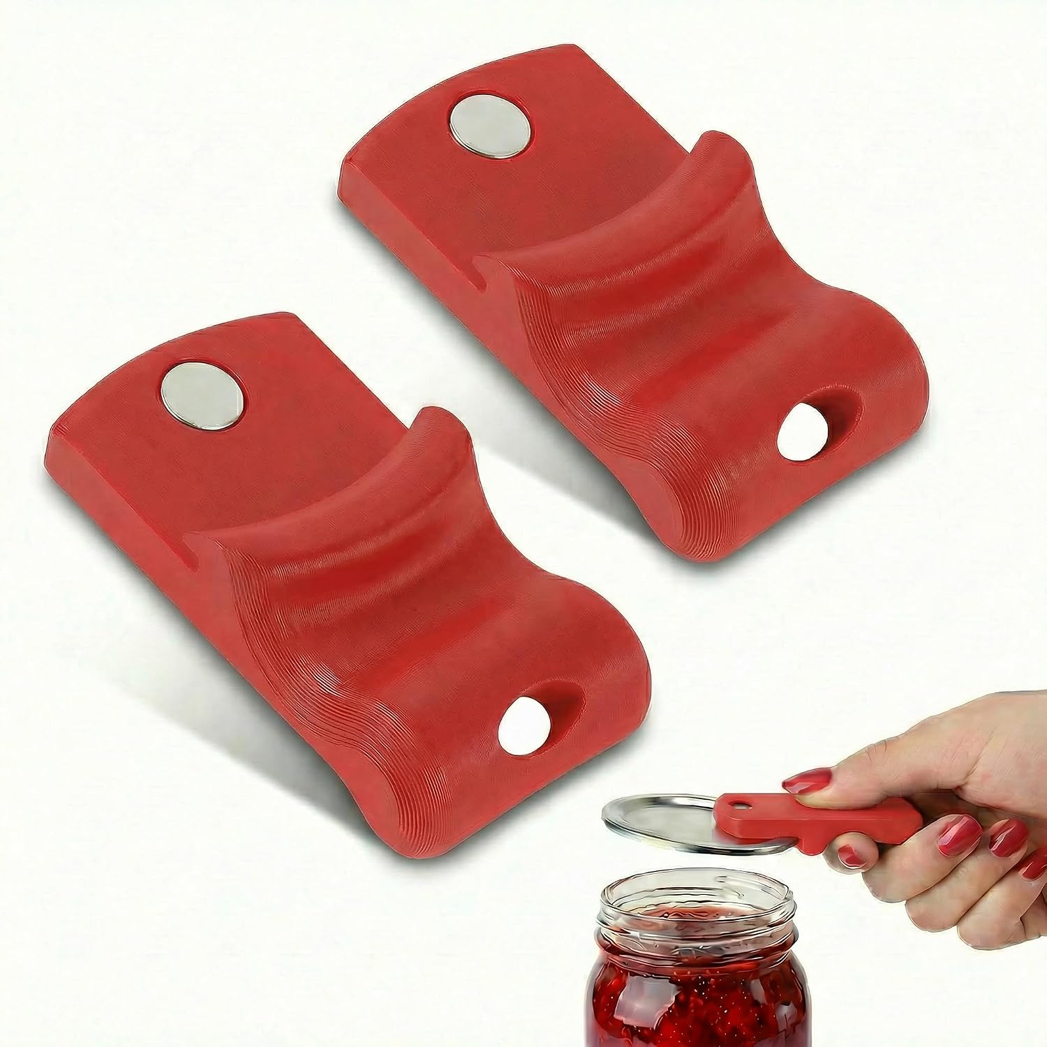 2PC Mason Jar Opener Set, Multifunctional Lid Opener for Regular & Wide - Mouth Canning Jars, Effortless Twist Tool for Tight Lids, Ideal for Kitchen, RV & Camping, Durable & Easy to Use (Red)