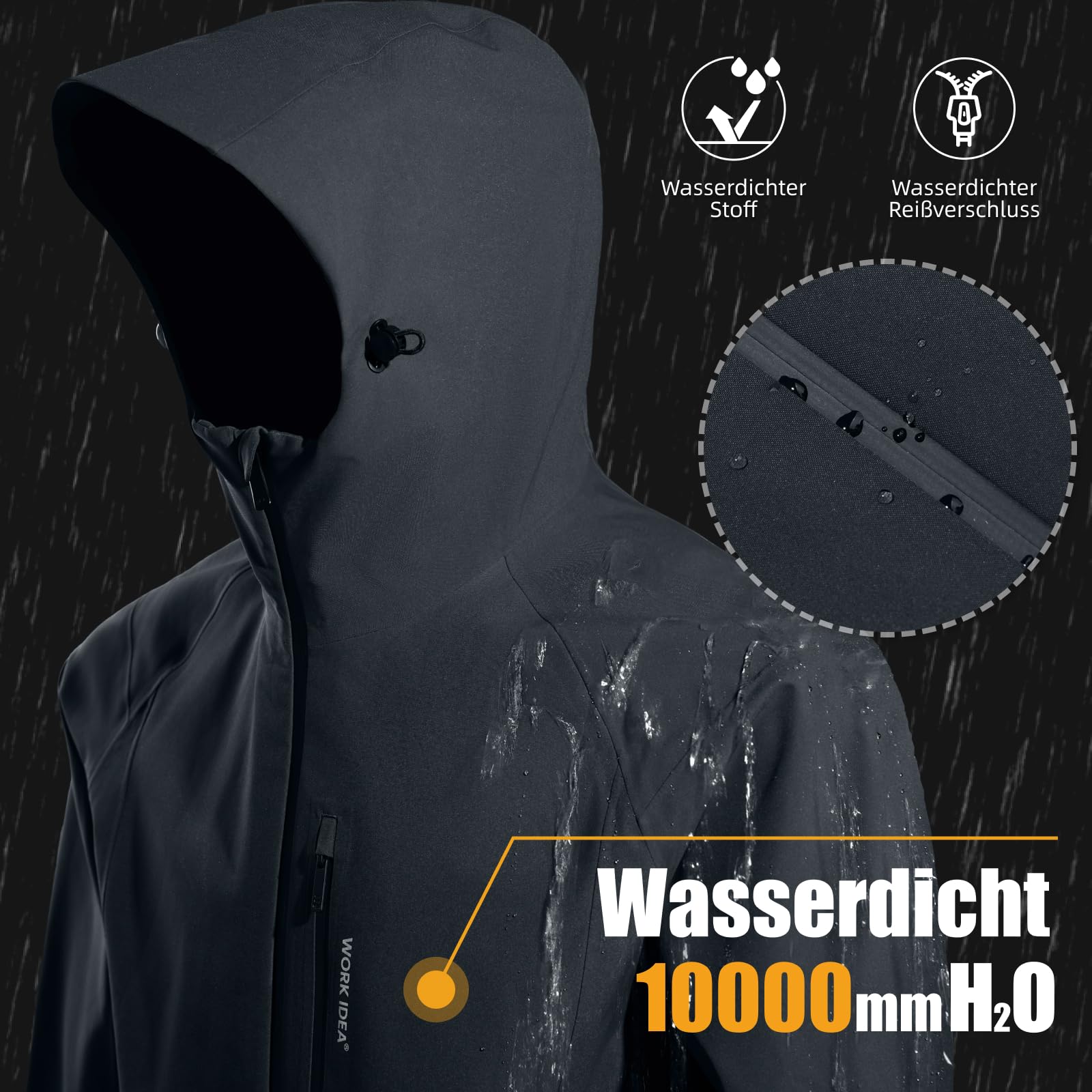 WORK IDEA Herren 3-in-1 Jacke, Wasserdicht (10000 mm Wassersäule), Atmungsaktiv, Winddicht mit Kapuze und Fleece-Innenjacke - Funktionsjacke für Wandern, Fahrrad, Camping und Outdoor