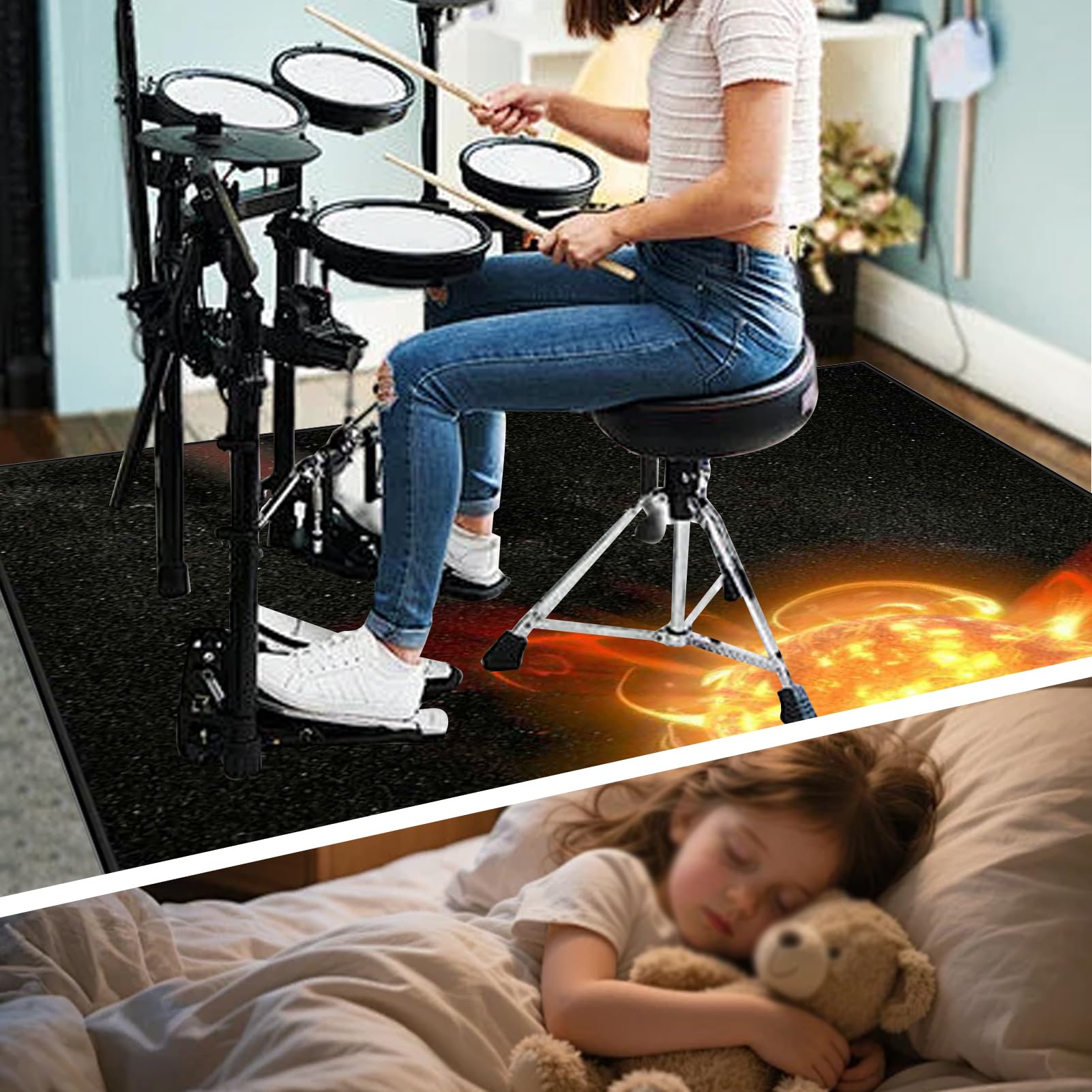 170 x 140 cm Dywan z baterią elektroniczną Dźwiękoszczelny Antypoślizgowy Dywan Pochłaniający Akustyczny Profesjonalna mata do instrumentów muzycznych do instrumentów muzycznych do gitary basowej