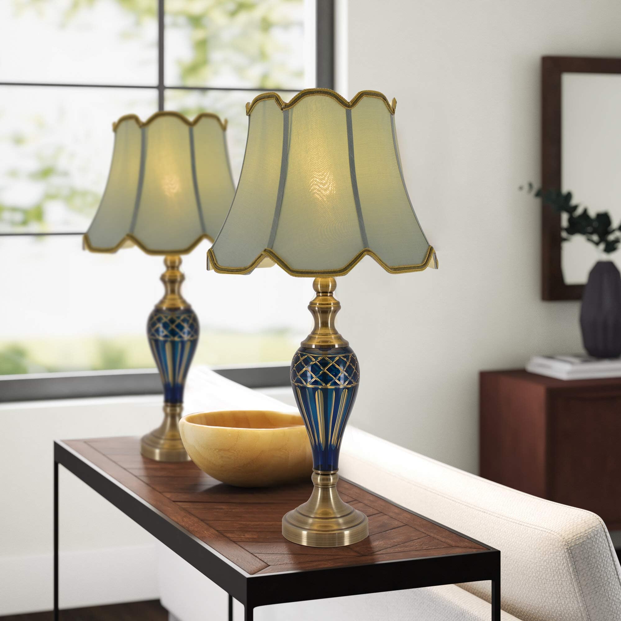 Table Lamps for Living Room Set of 2 Classical 28 inch Glass Blue Bedside Lamps for Bedroom Table Lamp for Living Room