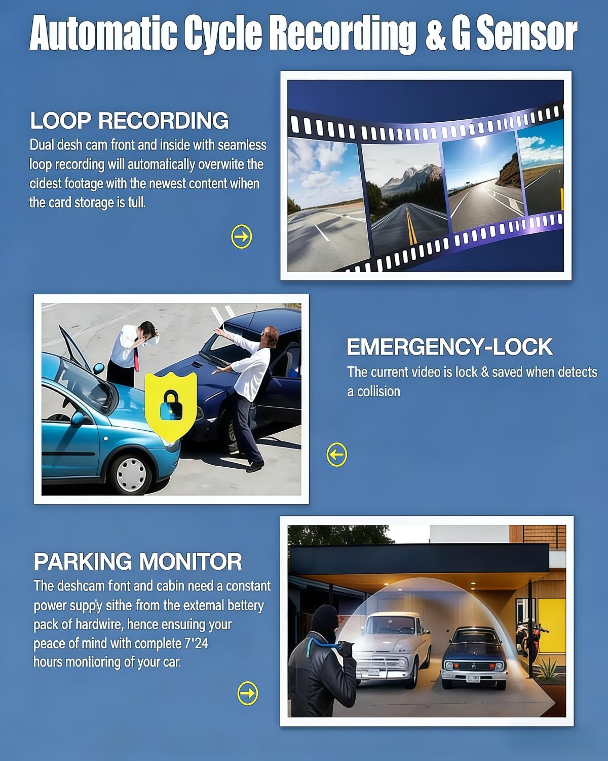 Full View Car Dashcam System, 4 Channel 360 Car Camera - Dash Cam Front and Rear, Wireless 1080p Dash Cams for Cars with Infrared Lamps Night Vision G-Sensor, Parking Mode (4 Channel Dashcam+64G)