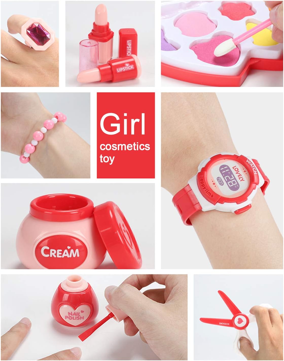 Sanlebi Pretend Makeup Set Role Play Cosmetics Kit Princess Dress Up Kids Hairdressing Gift Toy for 3 Year olds Little Girls , 28 Pcs : Toys & Games