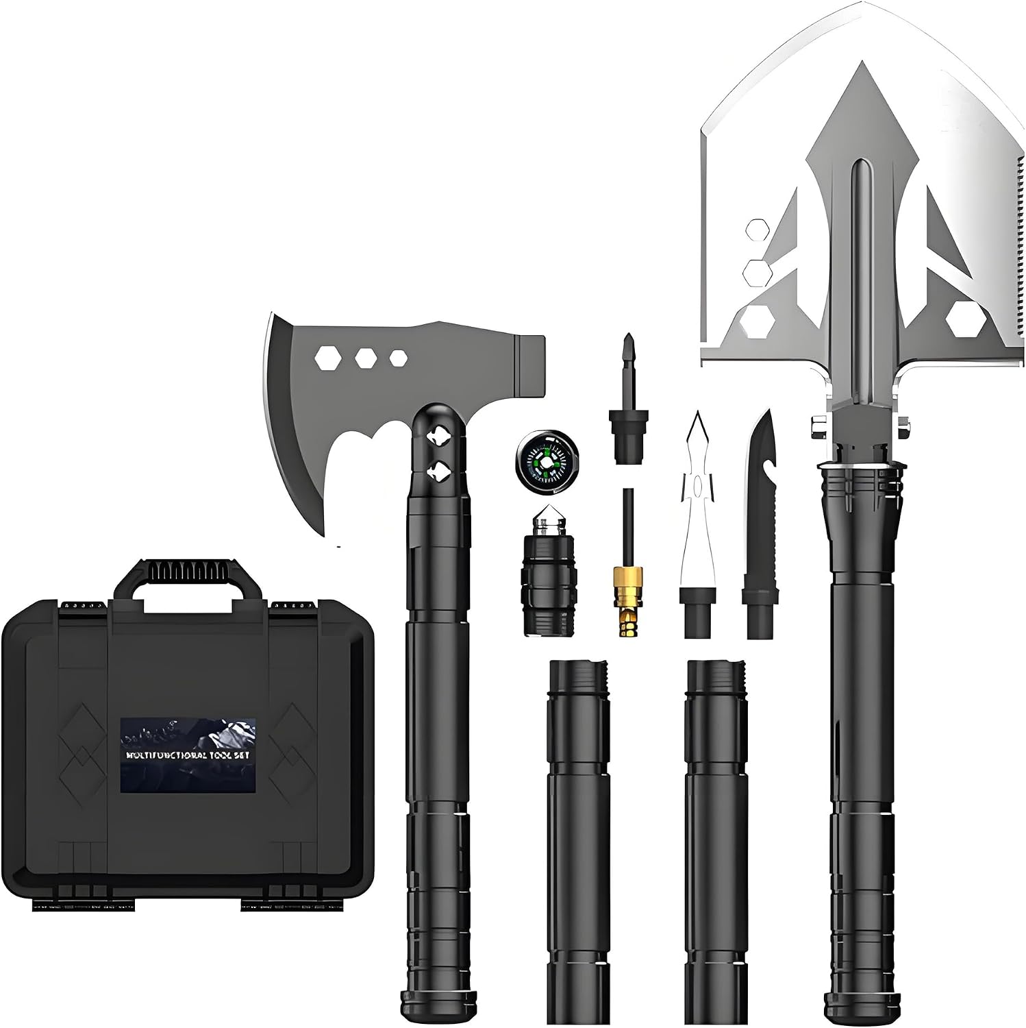 aiGear SA2 Camping Shovel Axe Set, 8-in-1 Outdoor Survival Tool Kit