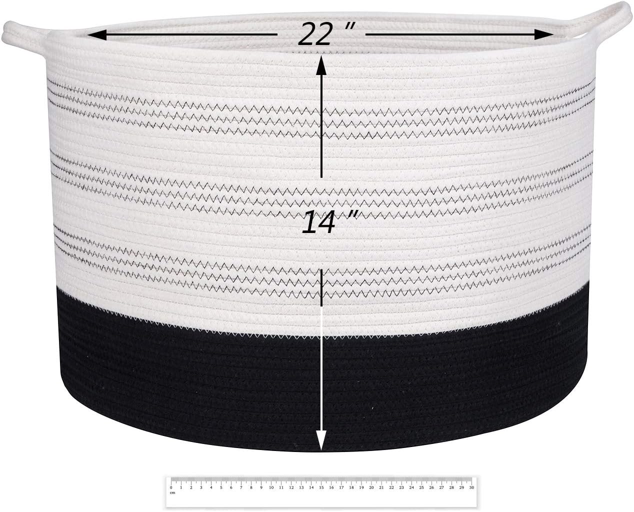 RUNKA XXXLarge Cotton Rope Basket 22" X 22"X 14" Blanket Basket for Living Room Woven Basket Soft Baby Laundry Blanket Basket Nursery Bin Toy Basket with Handle : Baby