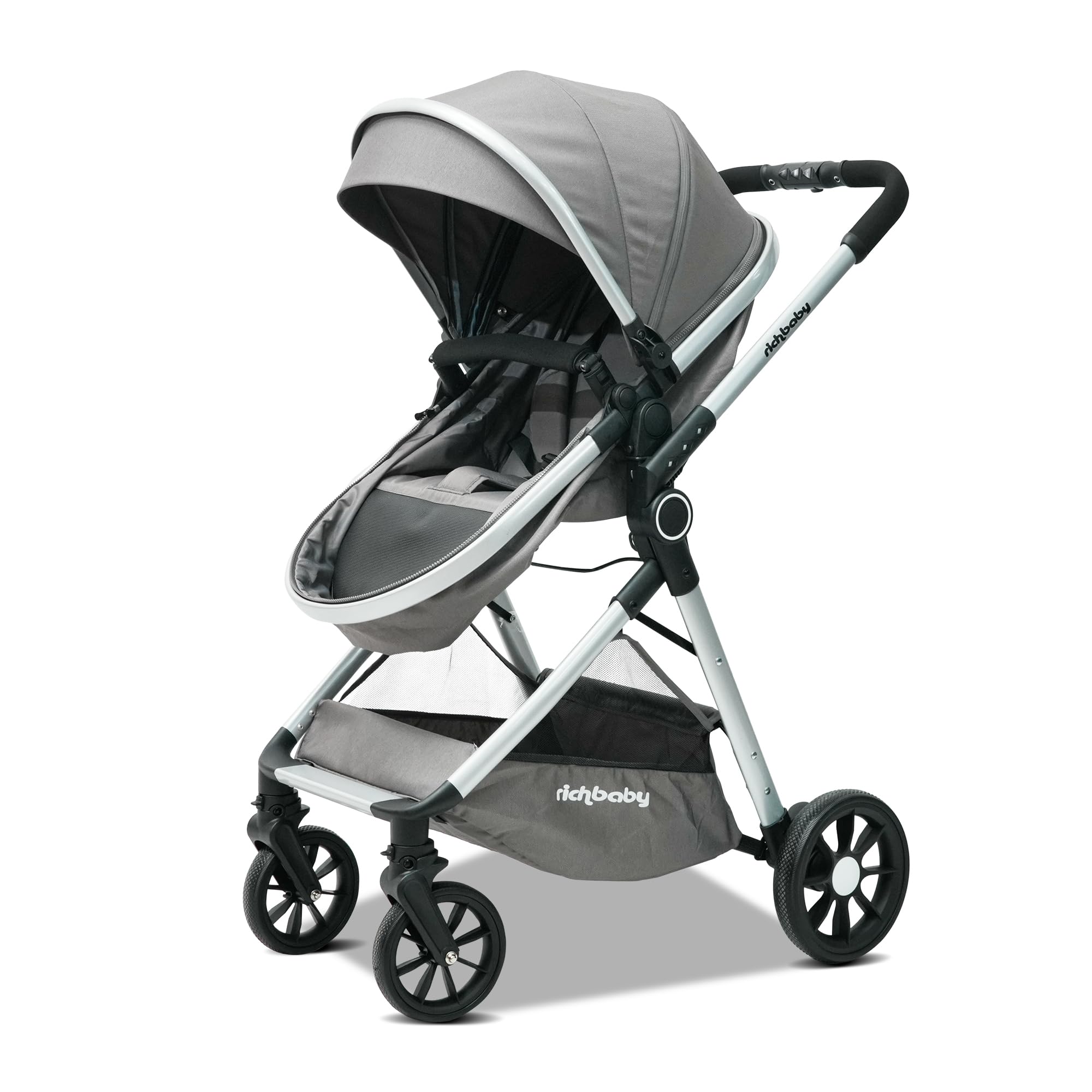 Passeggino 2 in 1 con navicella, compatto, pieghevole, protezione UV