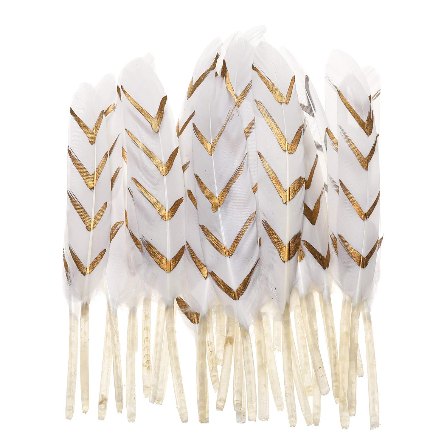 AWAYTR 50pcs Gold Goose Feathers 4-6 inch for Crafts Dream Catcher Weeding Birthday Party Decor Feather (White & Gold)
