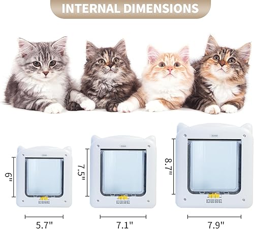 Miniatura 2 de Puerta de gato con bloqueo de 4 vías para gatos de hasta 17.64 libras (tamaño exterior 11.4 x 9.84 pulgadas, tamaño interno 7.5 x 7.1 pulgadas),