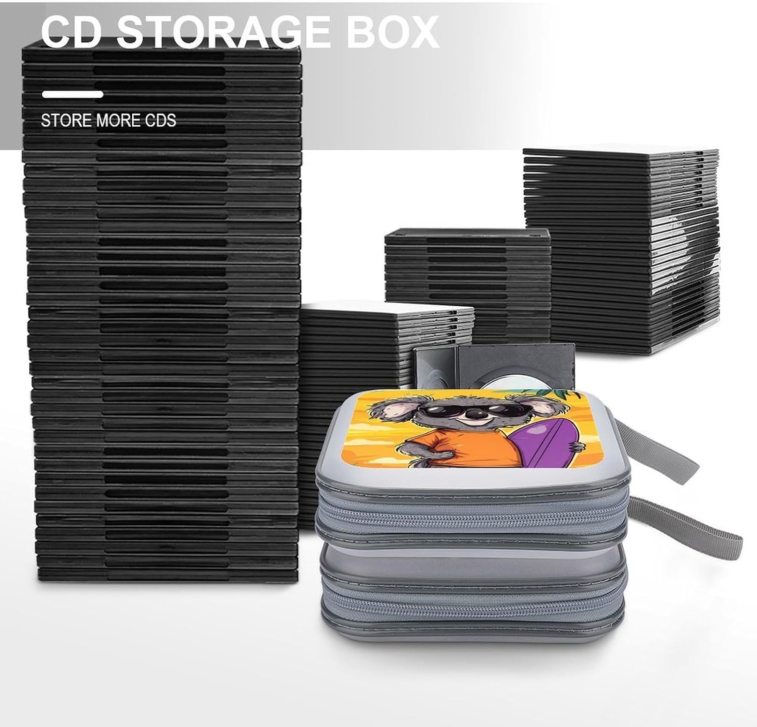 Happy Koala Hawaii Surfing Protective CD Case Storage Rack 40 Capacity DVD Holder Organizer Car Travel