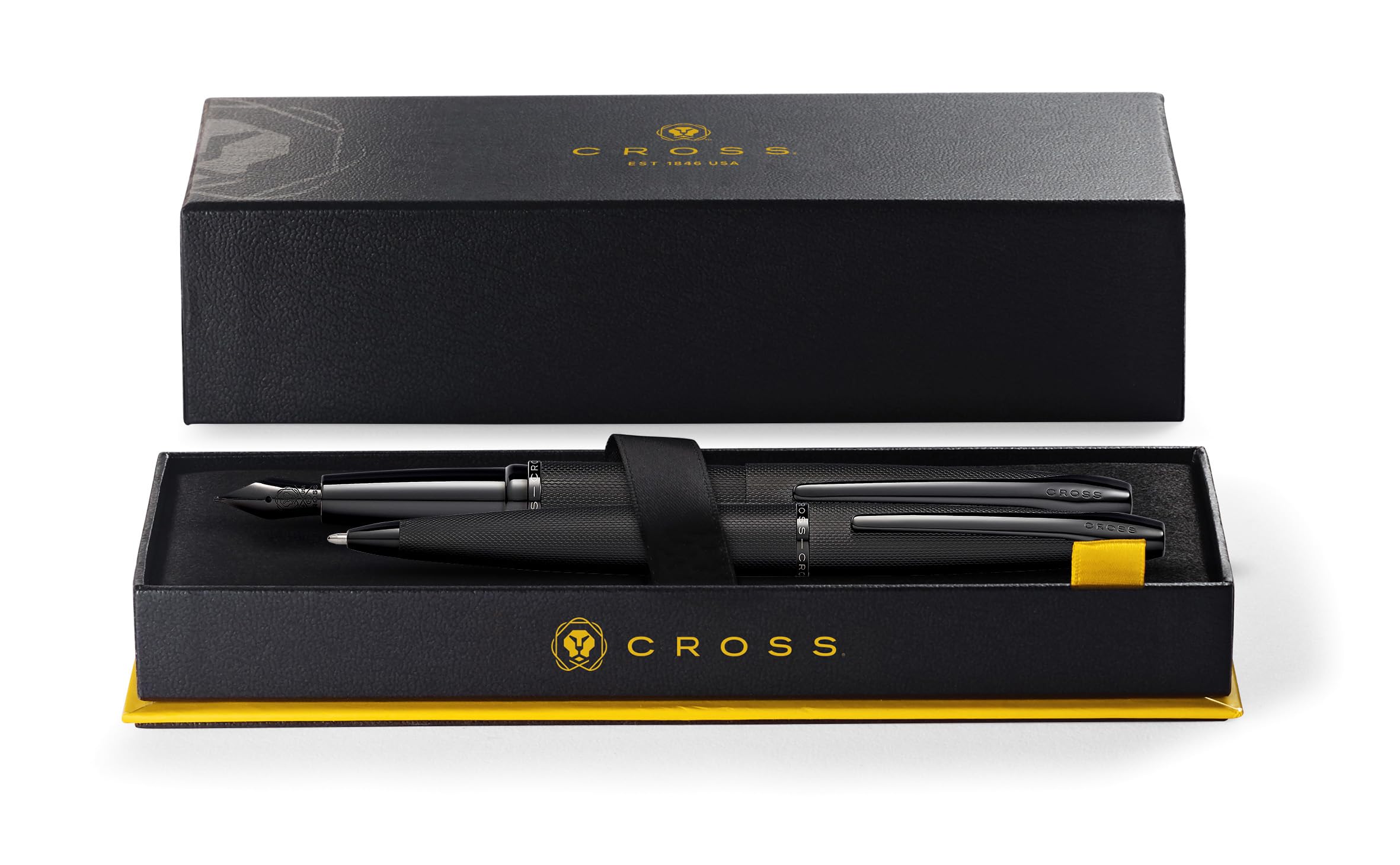 Cross ATX - Juego de bolígrafo y pluma estilográfica (grosor de trazo o plumín M, color de la tinta) negro cepillado