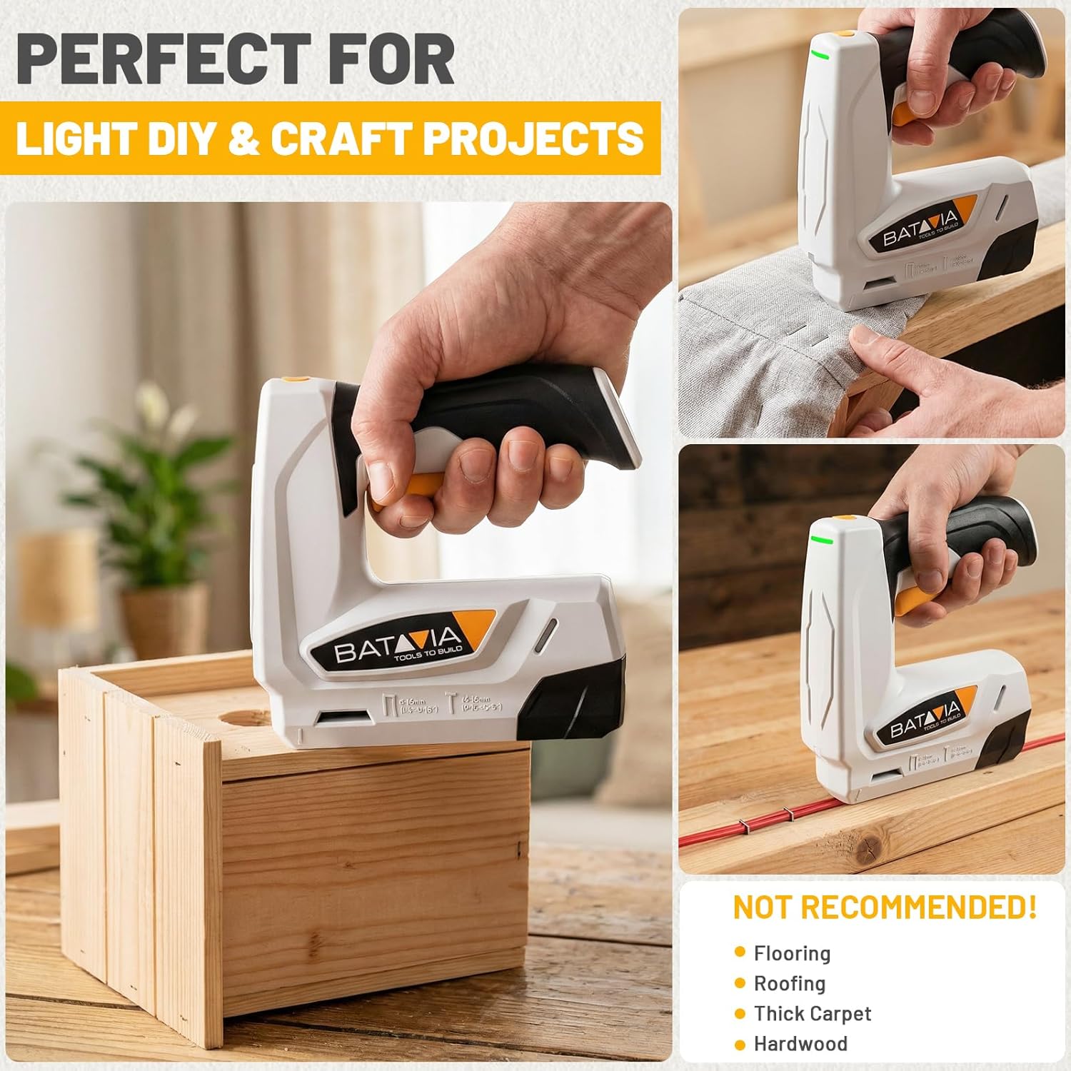BATAVIA Electric Staple Gun, 2-in-1 Cordless T50 Stapler & Brad Nailer with 2000PCS Staples and Nails, 2000mAh Battery Powered, 4V Electric Stapler for Upholstery, Wood, DIY, Home Improvement