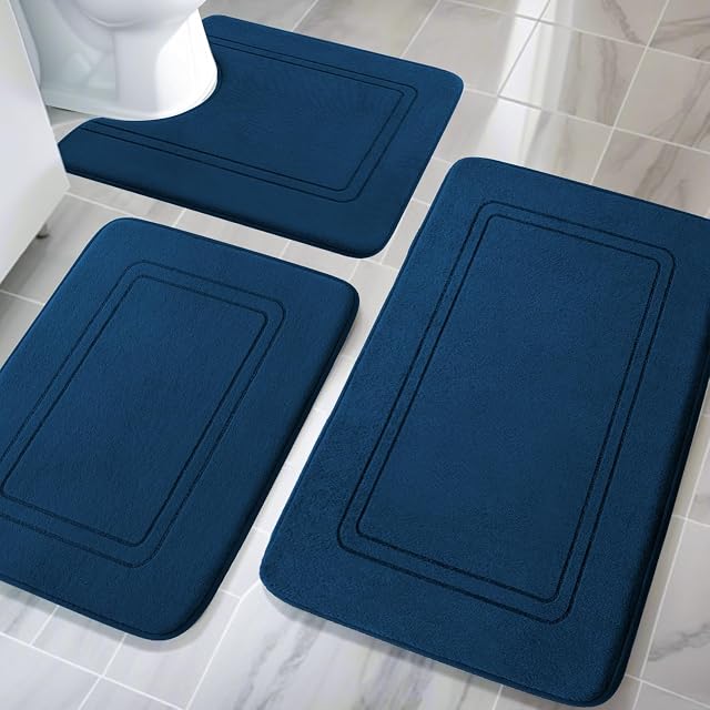 YIHOUSE Memory Foam Bath Mat Set Non Slip Bath Mats Super Soft and Water Absorbent Machine Washable U
