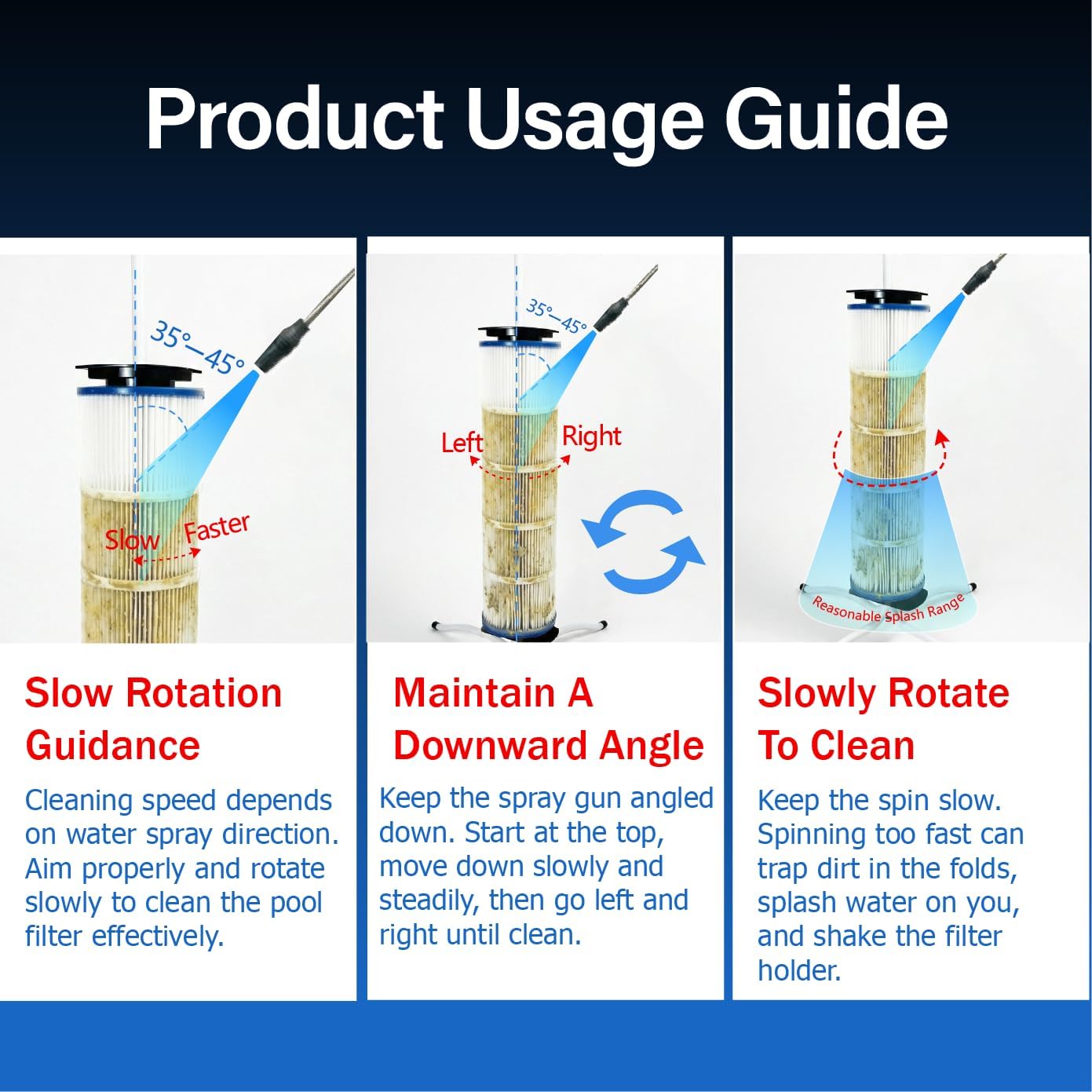 Vertical Pool Filter Cleaner Stand Tool - Boosts Cleaning Speed, Universal Fit 3", 4", 6" Filter Cartridges