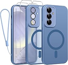 Phoona Cover Magnetica per Samsung Galaxy S24 Plus 5G 6,8" con Cordino e 2 Pellicole in Vetro Temperato, Compatibile con Magsafe, Custodia Traslucida Opaca Resistente Antiurto Protettiva Case, Blu