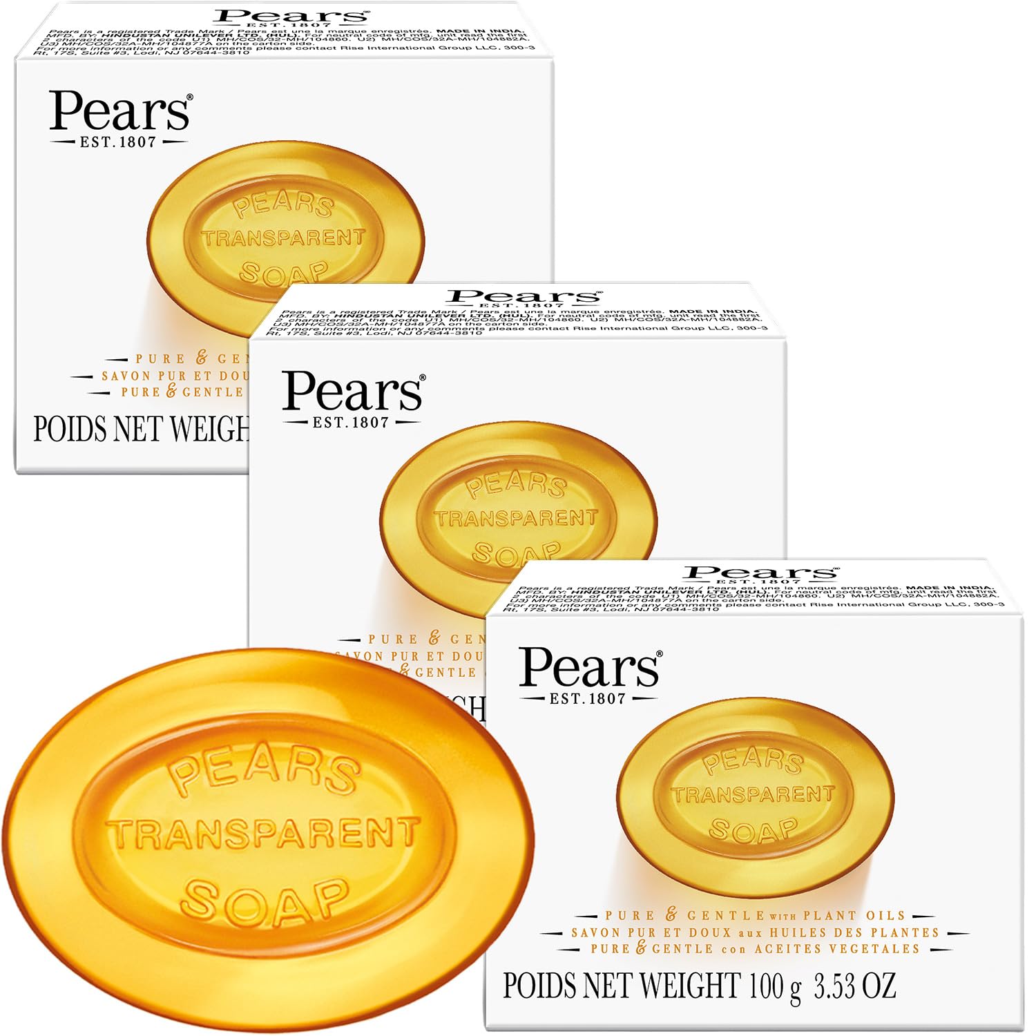 Pears Soap, Pure & Gentle with Natural Oils, 3-Pack – Transparent Amber Glycerin Soap for Pampered, Glowing Skin, 3.53 Oz Ea Orange 3.5 Ounce (Pack of 3) - Image 1 of 9