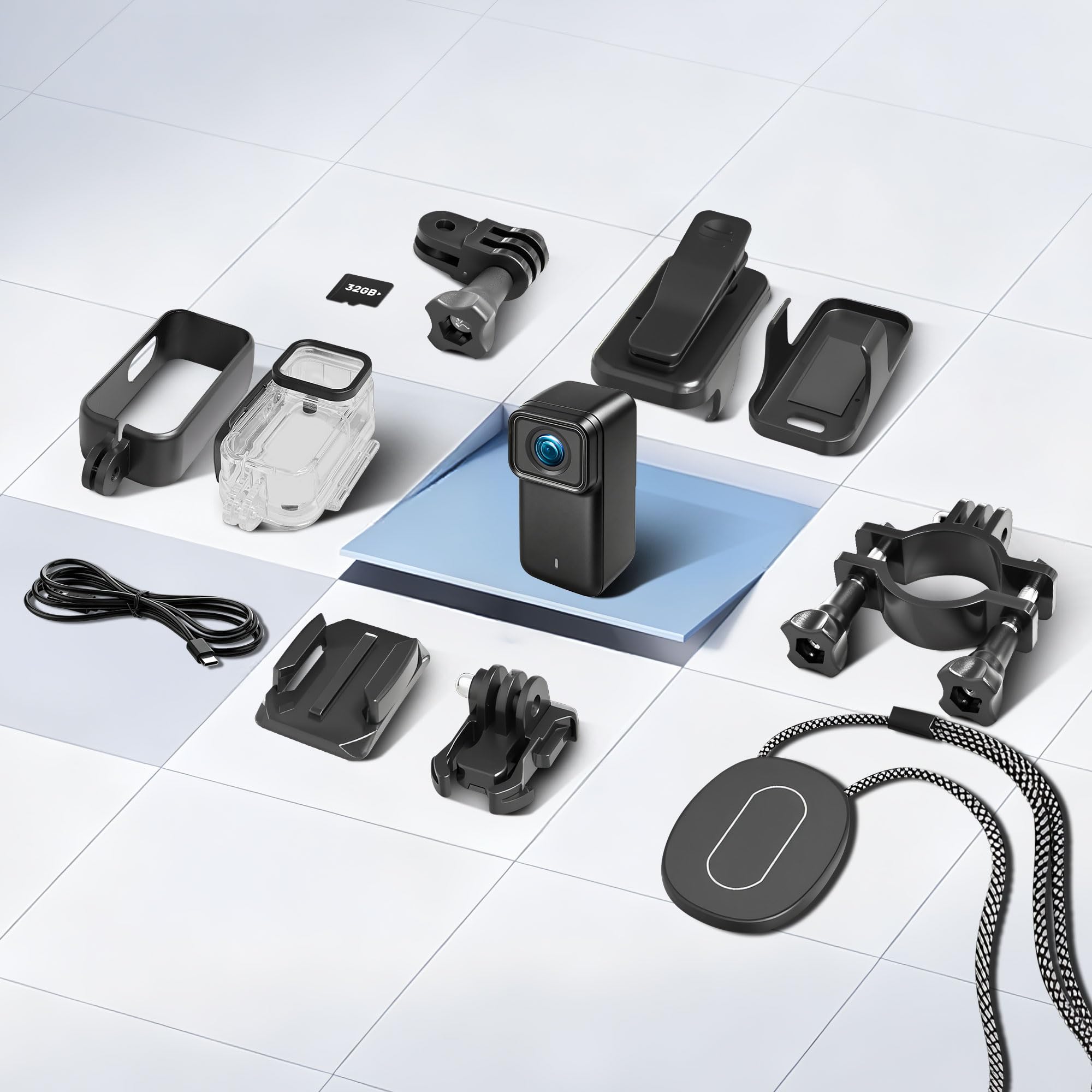 JAXION 2026 Version Caméra Sport 4K 30FPS, 32Go Caméra Corporelle POV Pro, Mini Camera d'action, Camera Portable avec Clip magnétique, Cam de Vlogging pour Vélo, Ski, Plongée,Conférences et Promenades