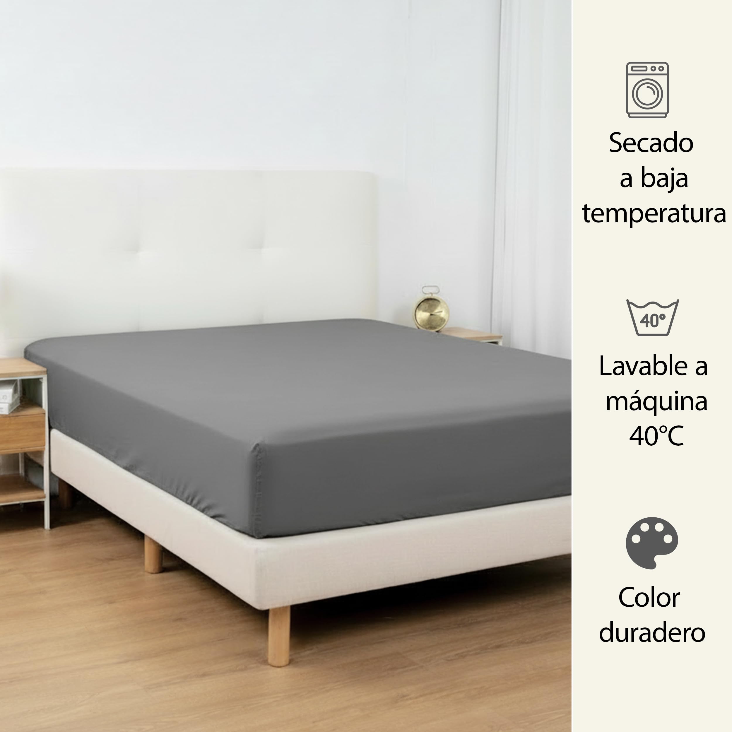 H HANSEL HOME Sábana Bajera Ajustable, Microfibra Transpirable y Suave, Altura 30 cm, Elástico 360° - Sábana Bajera 105x190/200cm – Gris Oscuro — view 6