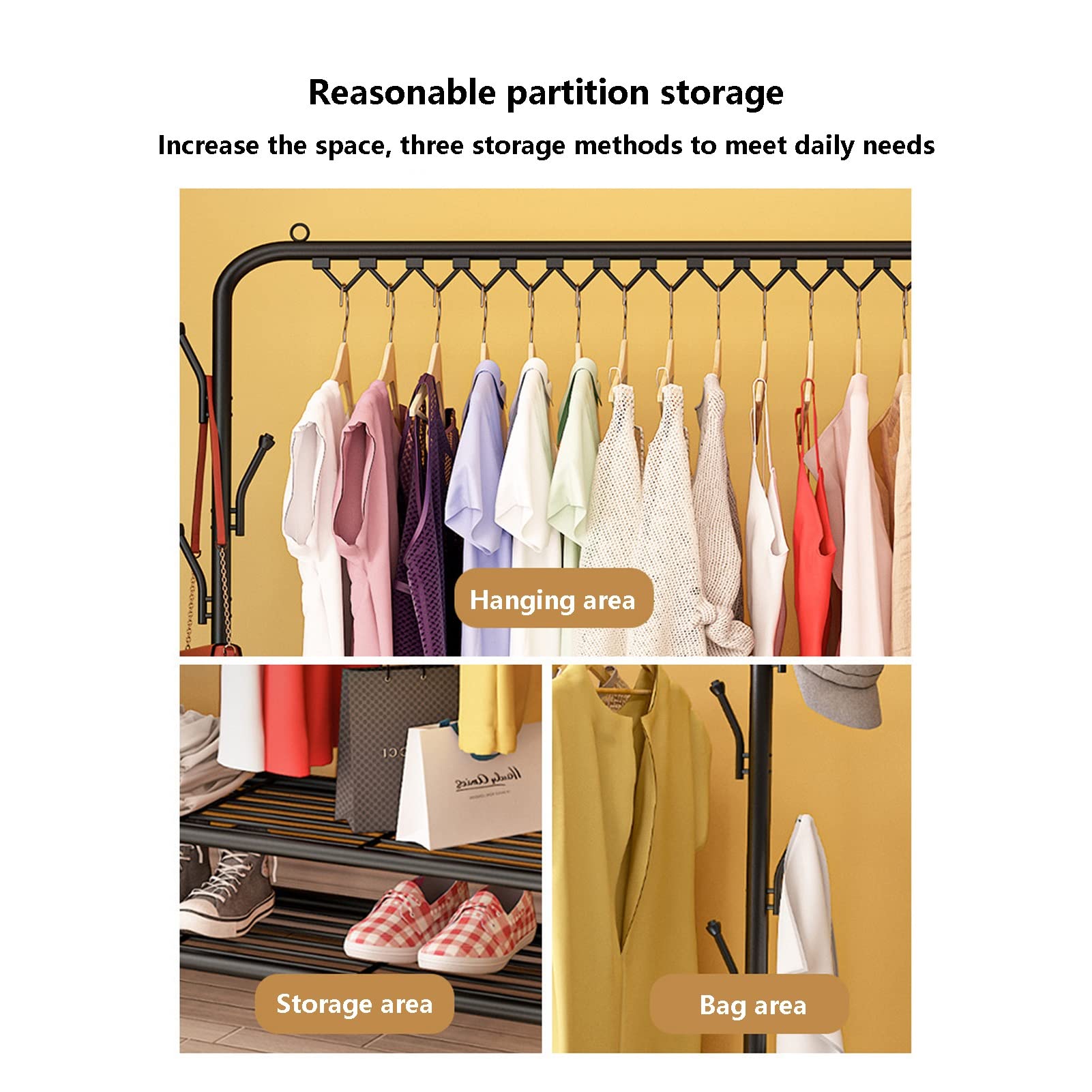 MEYEBP Stand Appendiabiti Da Terra Dorato Per Abiti, Con Scarpiere, Può - Foto 7