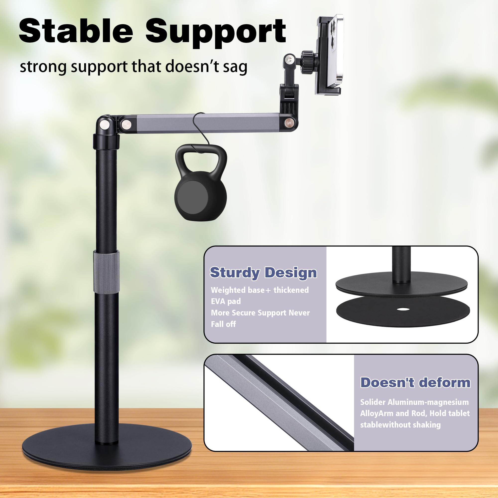 YSSHUI Handyhalterung Überkopf, Flexibler Arm 360° drehbar