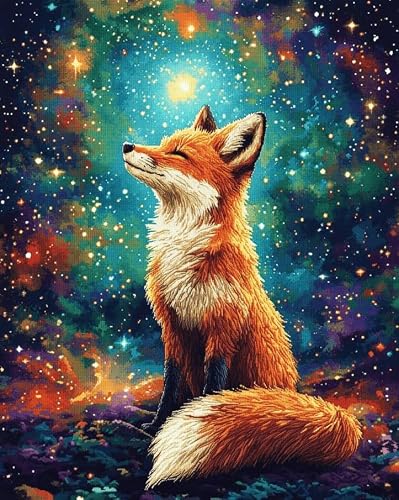 AxiangziK Cross Stitch Kits for Adults 16x20in,The Fox Gazing at the Stars Stamped Cross Stitching Ornament Kits for Beginners,Counted Embroidery Needlepoint Home Decor Gift