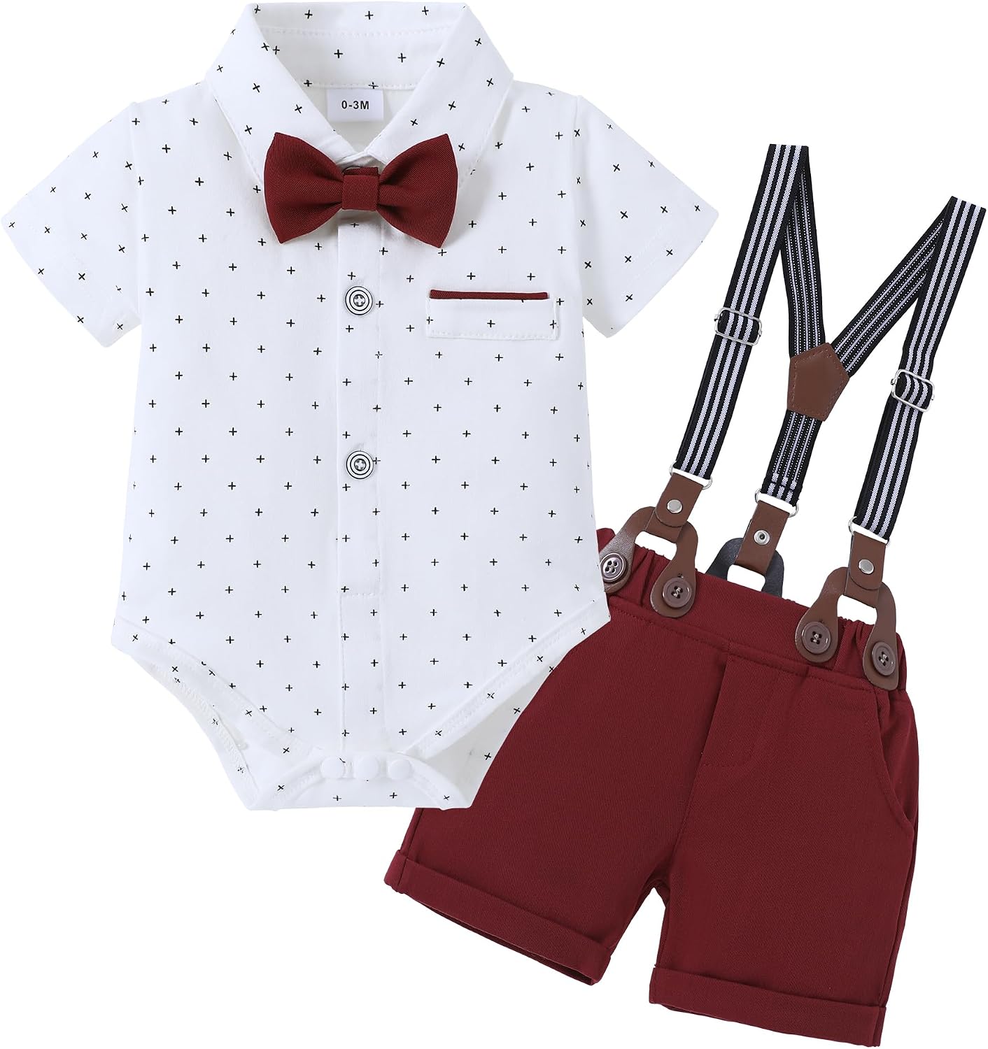 ZOEREA Baby Boy Clothes Suit Infant Short Sleeve Gentleman Outfits Dress Shirt+Bowtie+Suspender Shorts 0-18M