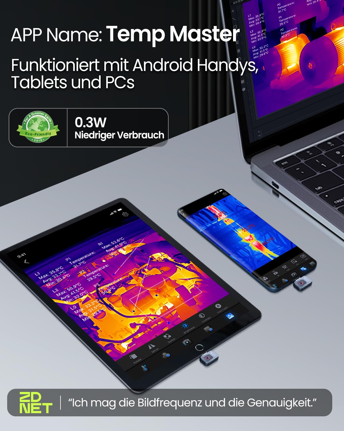 Thermal Master P2 Wärmebildkamera für Android Infrarotkamera Super IR-Auflösung 512x384 Klarere Wärmebild Kamera für Haus-Inspektion -20-600℃ 15x Zoom, nicht für iPhone 15/16, Silber
