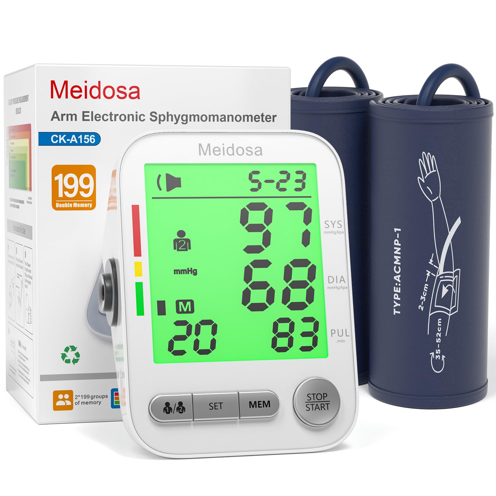 Blood Pressure Monitor for Home Use, Rechargeable Automatic Digital BP Machine with 2 Cuffs (9-17'' &amp; 13-21''), Adjustable Upper-Arm Blood Pressure Cuff, Large LCD Backlit Display, 2x199 Sets Memory