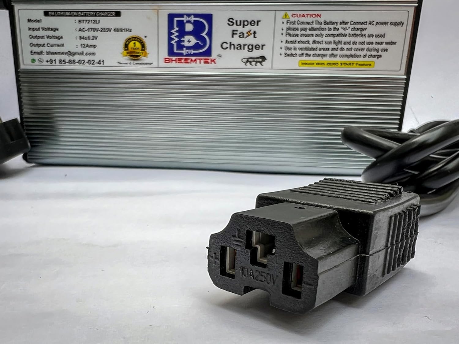 BHEEMTEK 72V 12A Fast EV Charger for Lithium Battery | Lithium-ion Battery Charger 72 Volts 12 Amp | High Speed SMPS Charger with 3 Pin T-Connector | Suitable for All EV-Bike,Scooty,Car. 3