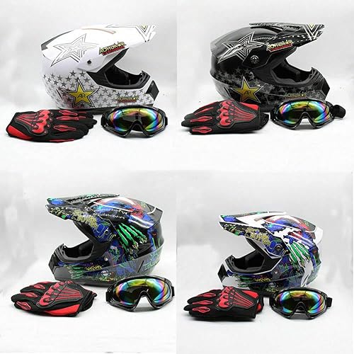 Kits de cascos de motocicleta, casco unisex todoterreno para adultos, casco de cara completa, cascos de motocross BMX MX ATV motocross casco gafas