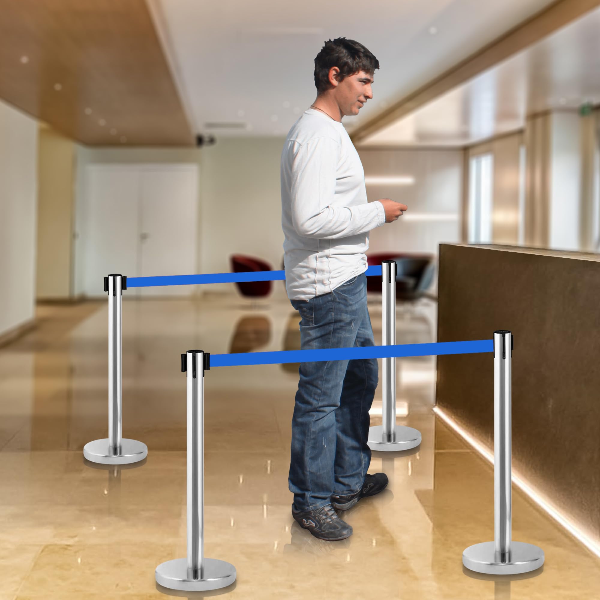Poste Separador Cinta Extensible 3 metros (2uds) Barrera Delimitadora Prohibido el Paso