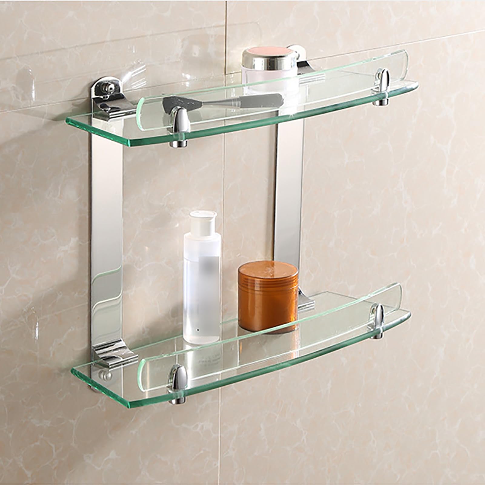 Bathroom Glass Shelf Double Shelves Stainless Steel Shower Floating Rack Wall Mounted Glass Bathhouses Caddy for Bathroom Toilet