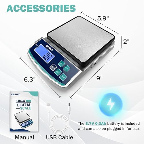 Miniatura 6 de Balanza Digital de Laboratorio 5000g x 0.1g oz/lb/g/kg Balanza Electrónica de Precisión Científica, Analítica para Laboratorio, Joyería, Cocina