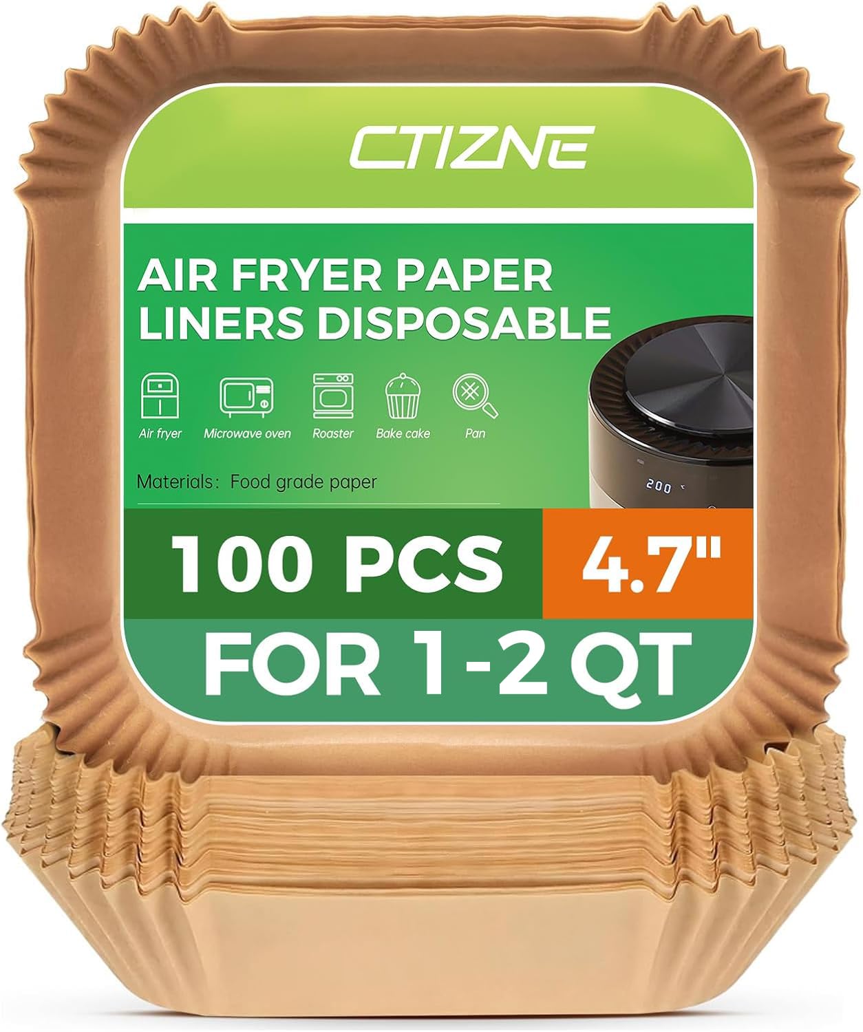 Air Fryer Liners Disposable, 100Pcs Parchment Paper 4.7" Square for 1-2QT