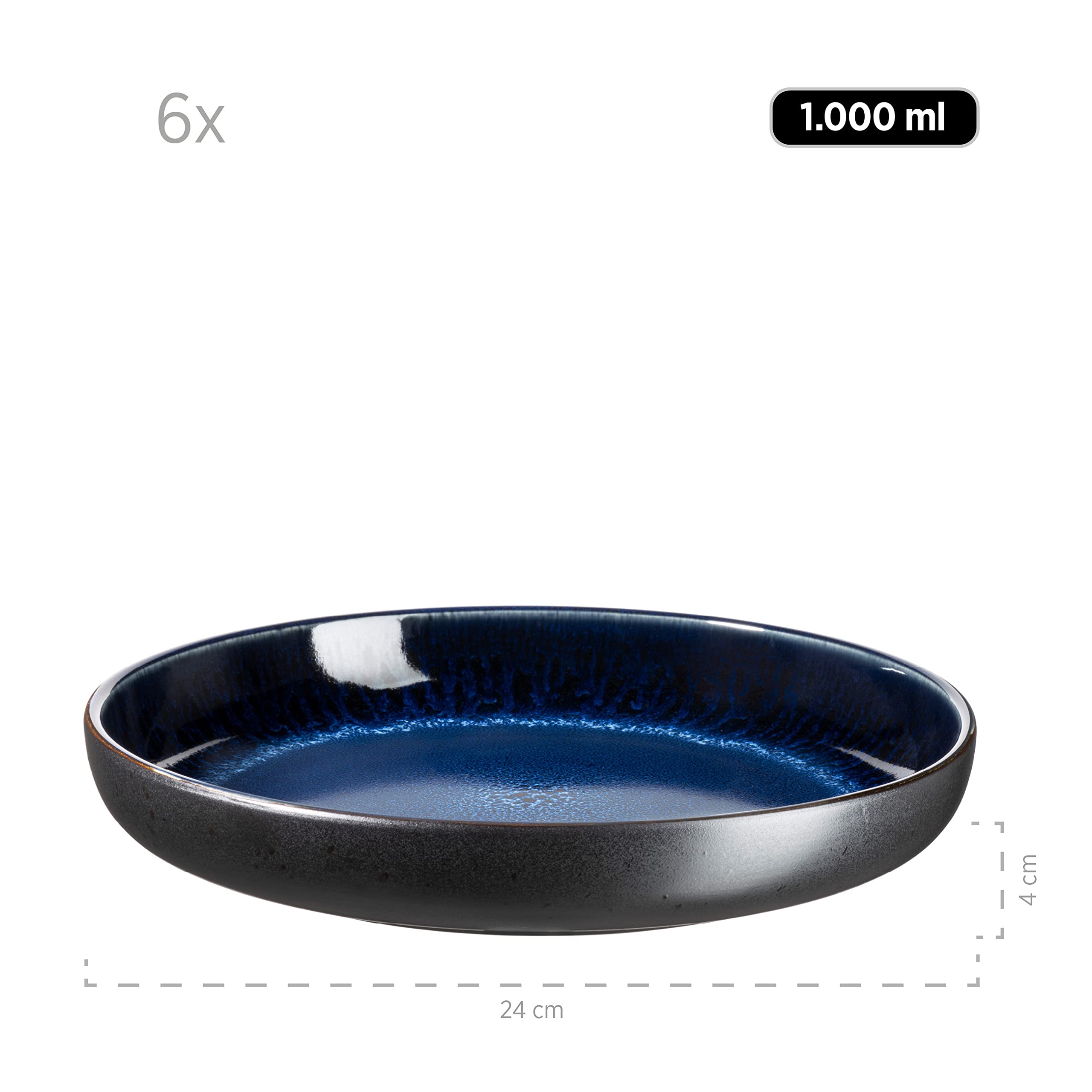 MÄSER 931972 Serie Niara - Juego de platos para 6 personas (cerámica, 12 piezas), color azul y negro