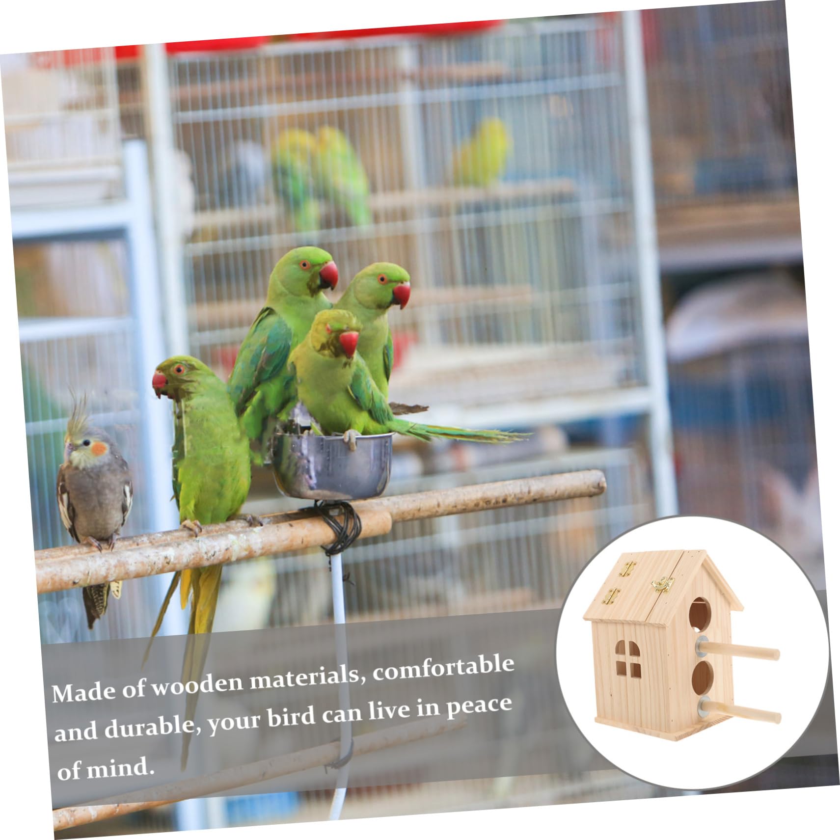 Mipcase Caja Terrario De Aves Nido De Pájaro De Madera Criadero De Madera Casa De Pájaros De Madera Casa De Pájaros De Jardín Nido De Pájaros Domésticos Juguete Peonía De Piel De Tigre G5