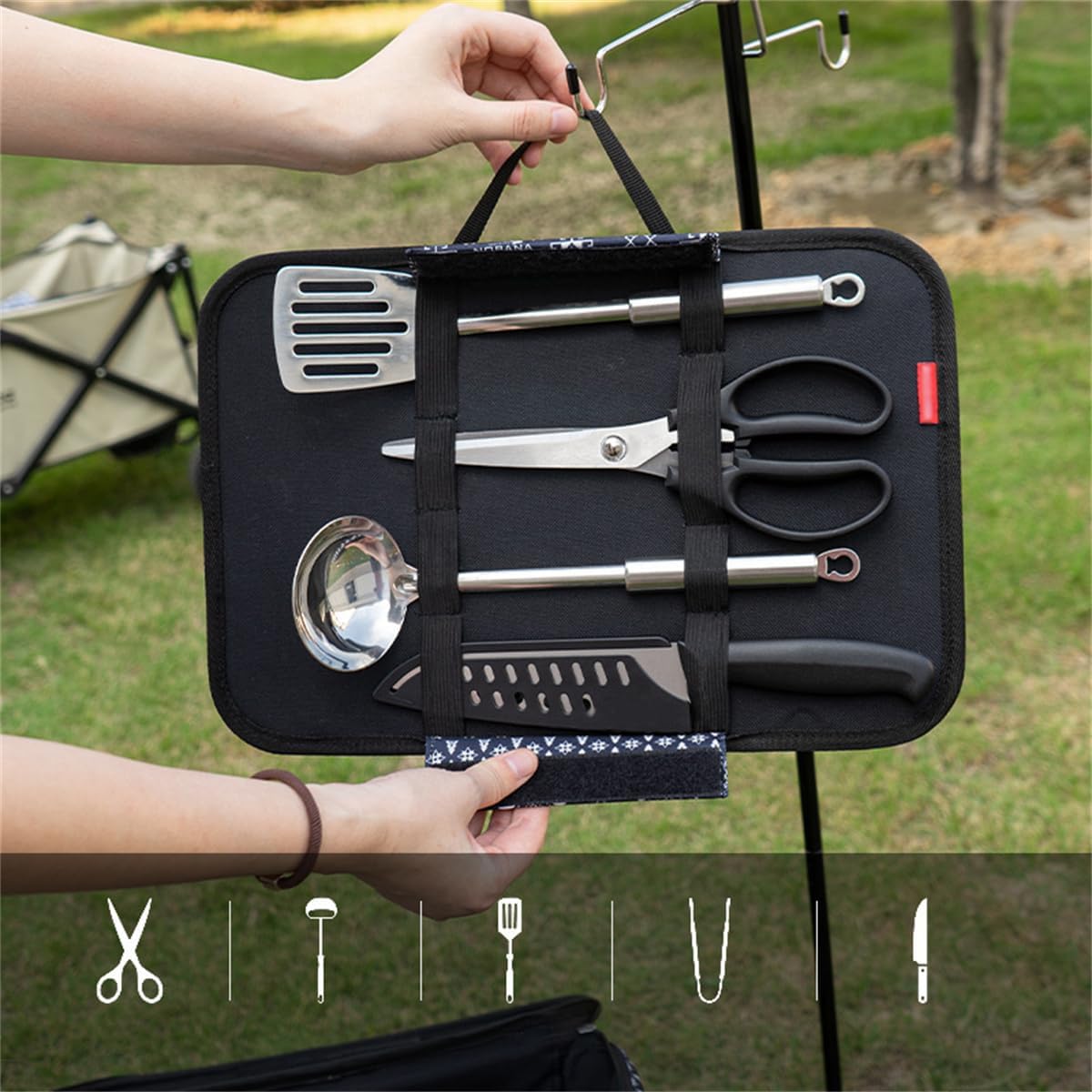 Camping Travel Cooking Utensils Organizer Travel Bag, Outdoor Cooking Utensils Portable Storage Bag for Tool Cutlery