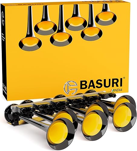 BASURI® Bocina de aire musical | 12/24 voltios | 130 DB | Versión (Baby Shark 2.0) 18 melodías súper fuertes (sonidos) 6 tubos (trompetas) con