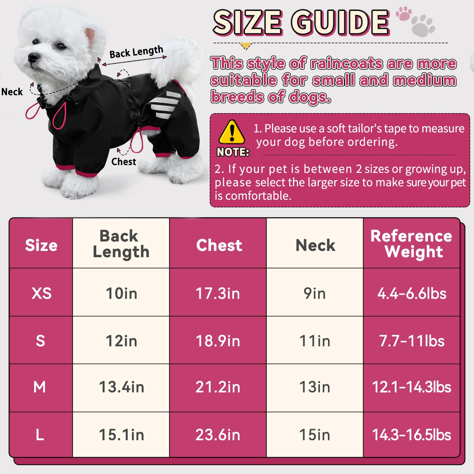 Impermeable para Perro, Chaqueta Impermeable para Perros con Capucha, Abrigo de Lluvia para Perro con Agujero para Correa, Correa Reflectante para Perros pequeños y medianos, Ropa Ligera para
