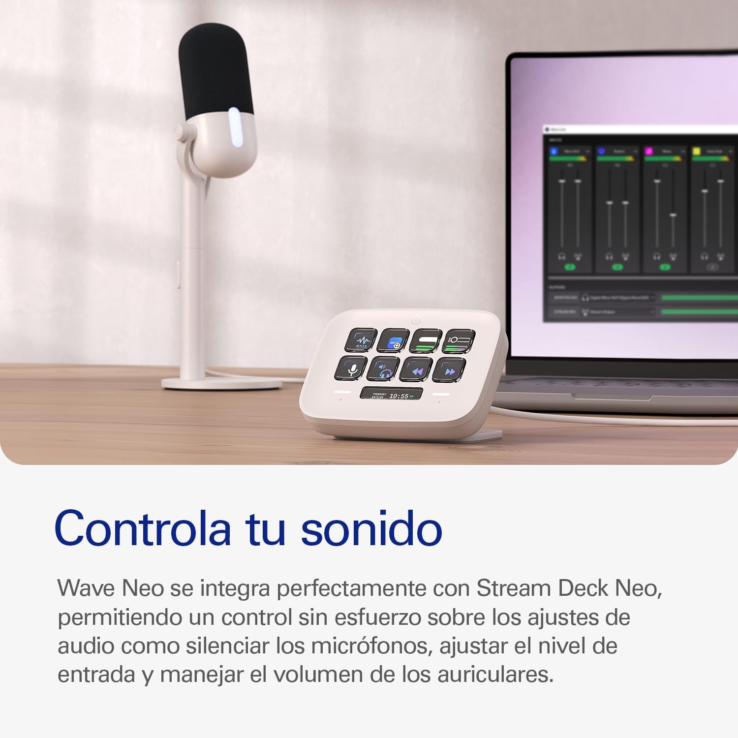 Elgato Wave Neo – Micrófono Condensador USB, Tocar para silenciar, para Jugar, Streaming, reuniones, Grabar Voz, Teams/Zoom/OBS/Twitch/Youtube etc., Plug-n-Play, para portátil, PC, Mac, iPad, iPhone 8