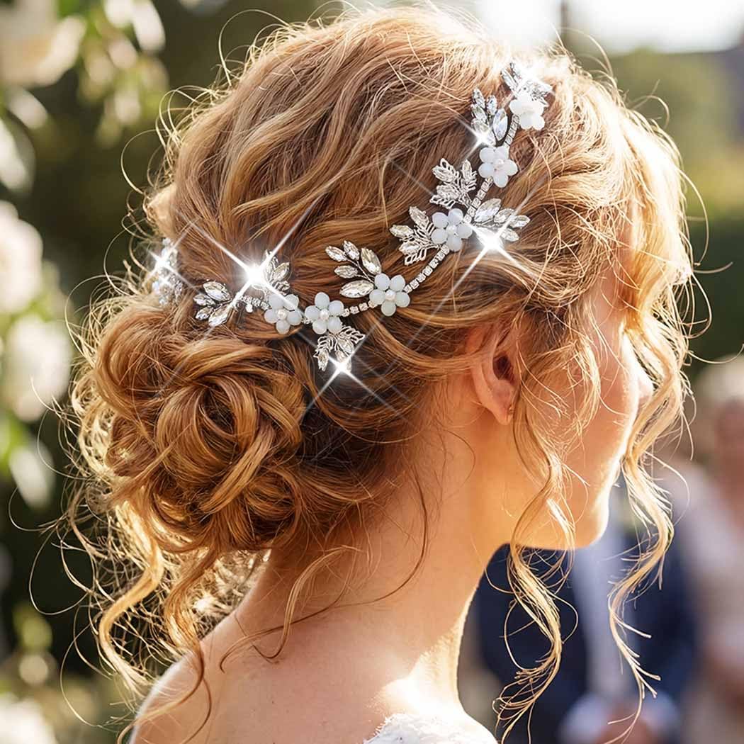 Catery Strass Braut Stirnband Hochzeit Kopfschmuck für Bräute (Silber) | Kristall-Haarschmuck, florale Perlen, Haarschmuck für Hochzeit, Brautjungfer, Abschlussball, glitzernd
