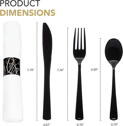 Miniatura 2 de Party Essentials Party Supplies - Juego de cubiertos envueltos desechables, servilletas y cubiertos preenrollados, cucharas, tenedores, cuchillos