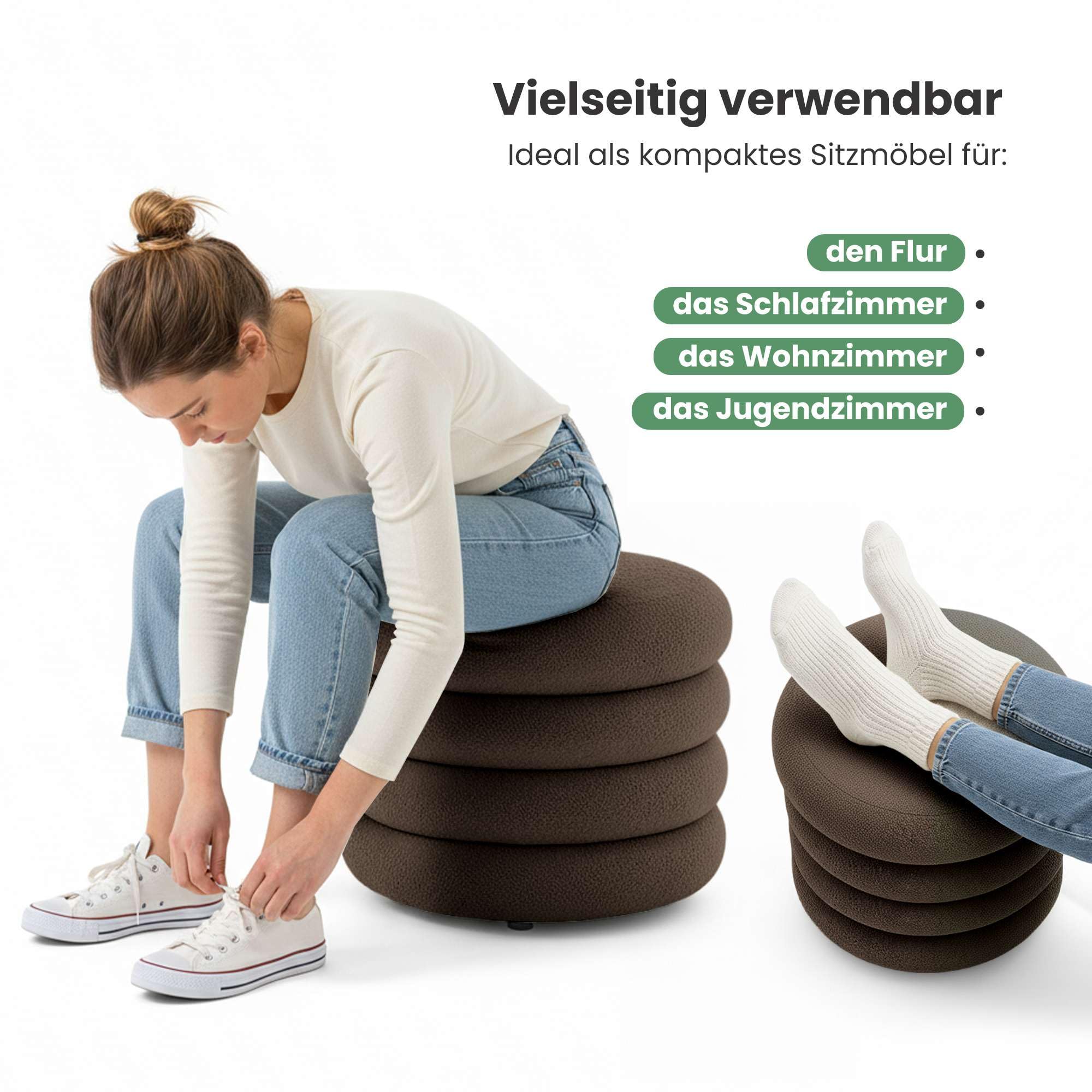 AKORD Teddy-Sitzhocker aus Samt mit Stauraum MOLLIS 55 cm, Fußstütze Rund, Polsterhocker für Schminktisch, Schlafzimmer, Wohnzimmer Möbel, Make-up-Hocker, Gepolstert, Braun