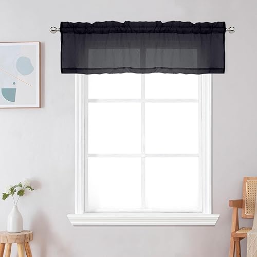 OWENIE Cenefa de cortinas transparentes negras trituradas para ventana, cenefa arrugada, paquete de 2 cortinas para dormitorio, cortinas con disponible en Yaxa Peru