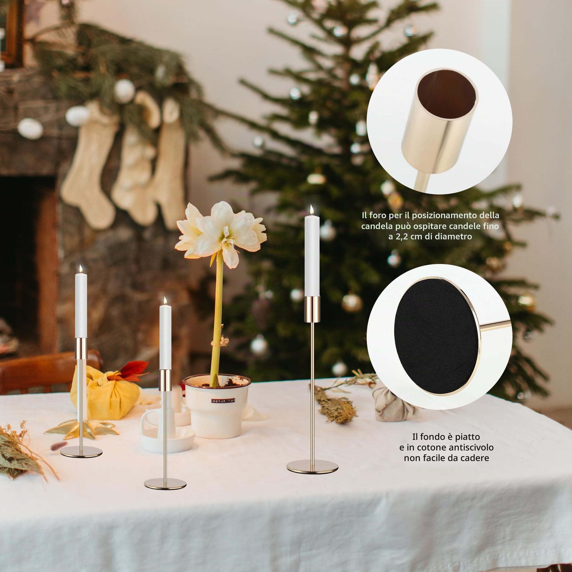 Set Portacandele da 6 pezzi, 6 Candelabro dorati, 3 Porta Candele da Tavolo Cilindrico di diverse altezze. Candelabri è adatto per Porta Candela matrimoni, feste di compleanno e Candele Decorative
