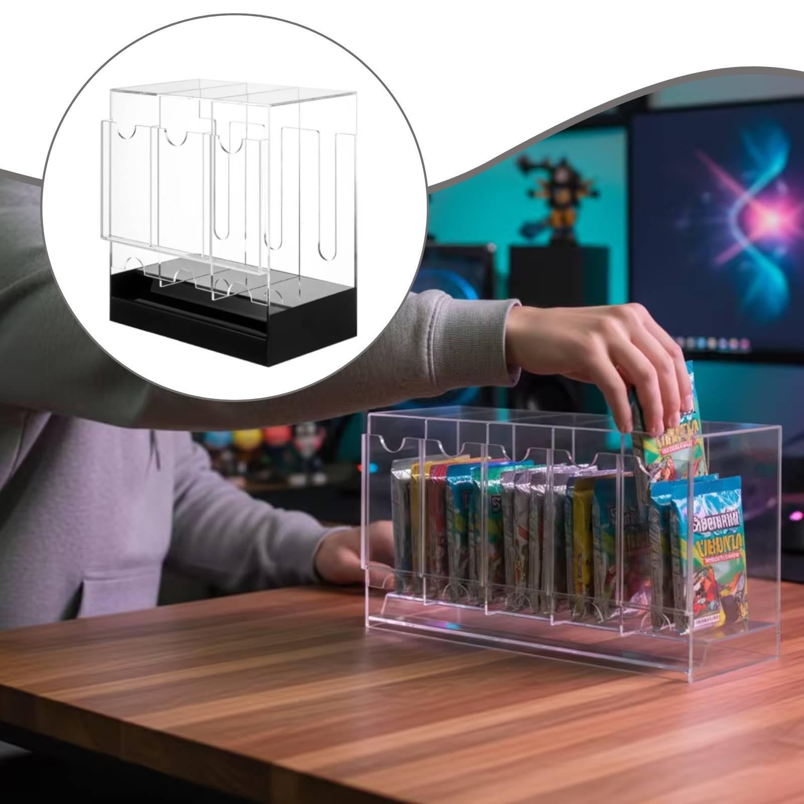 Distributeur de Boosters Présentoir Cartes Vitrine Organiseur Boîte Rangement Acrylique Résistant Support Stable et Packs Debout Adapté Au Bureau Sall, Fond Noir, 3 Emplacements