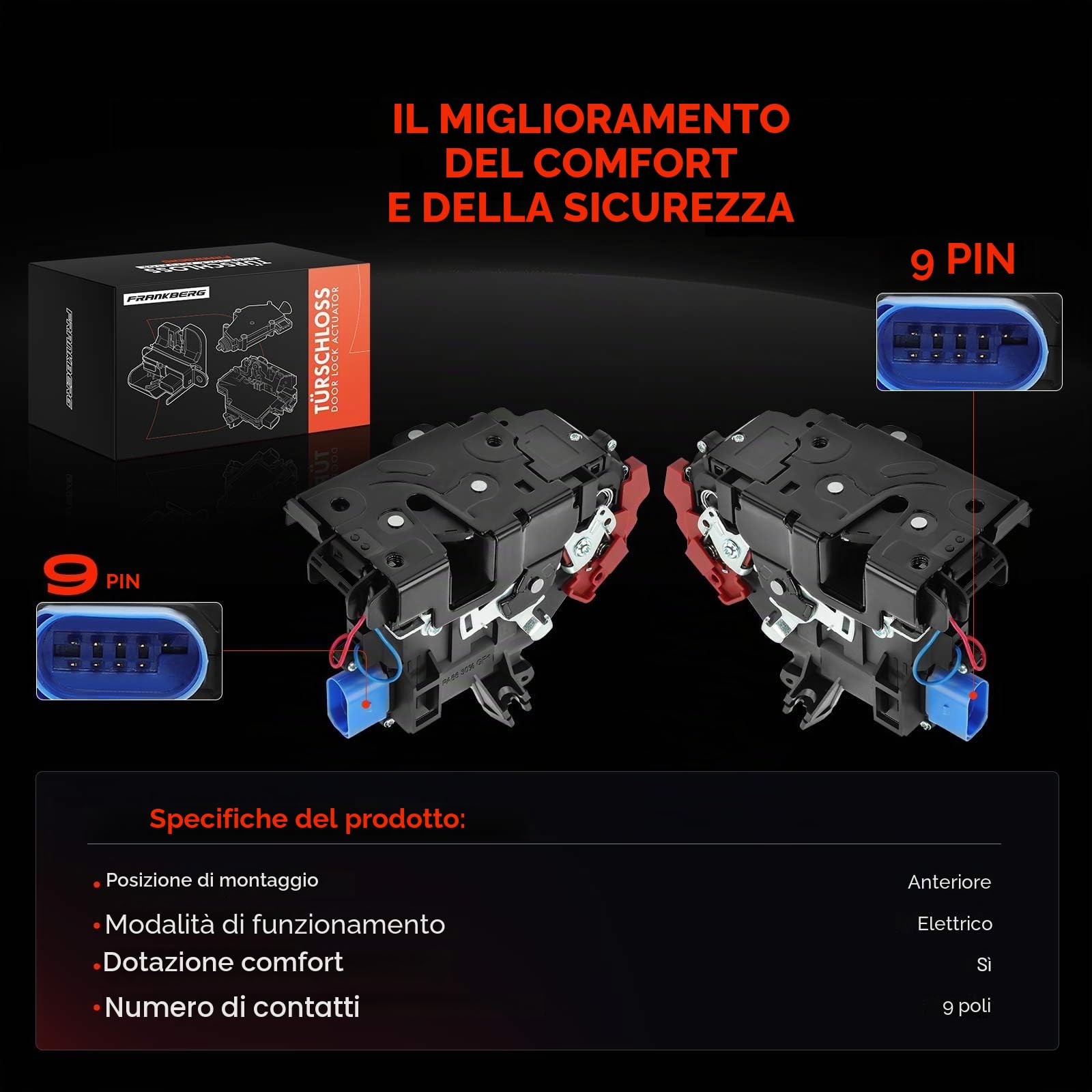 Frankberg 2x Attuatore serratura porta anteriore sinistra destra 3D1837015 | Compatibile con: Golf V 1K1, O.c.t.a.v.i.a II 1Z3, Furgone C.a.d.d.y III 2KA 2KH 2CA 2CH, T.o.u.r.a.n 1T1 1T2