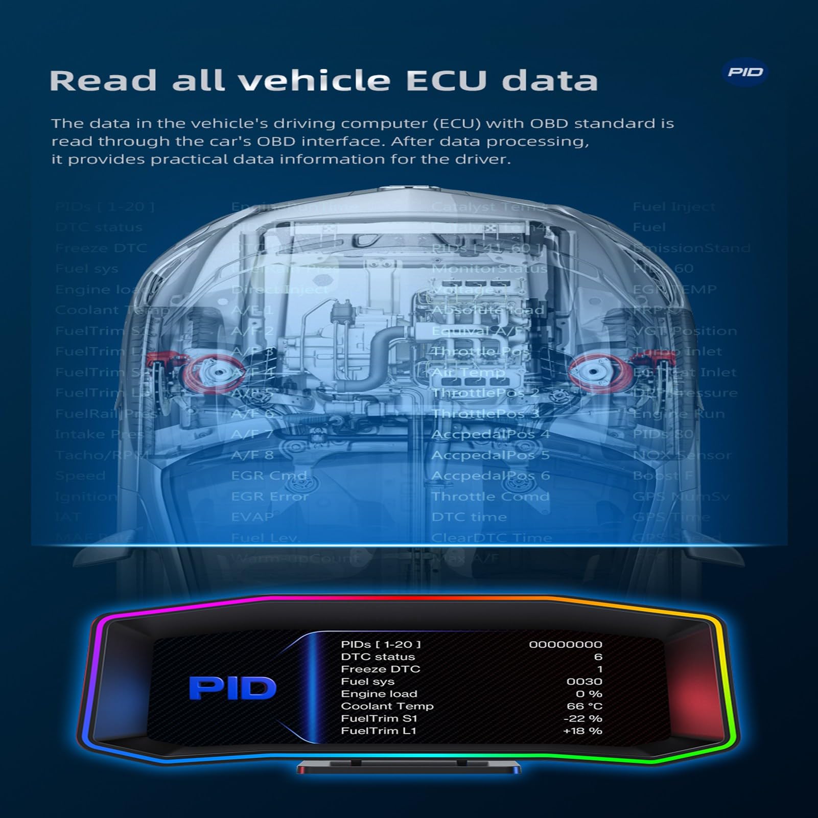 Pantalla HUD para automóvil Inclinómetro preciso Acelerómetro Velocímetro digital para vehículo con OBDII Plug and Play Ajuste automático de brillo para seguridad en la con