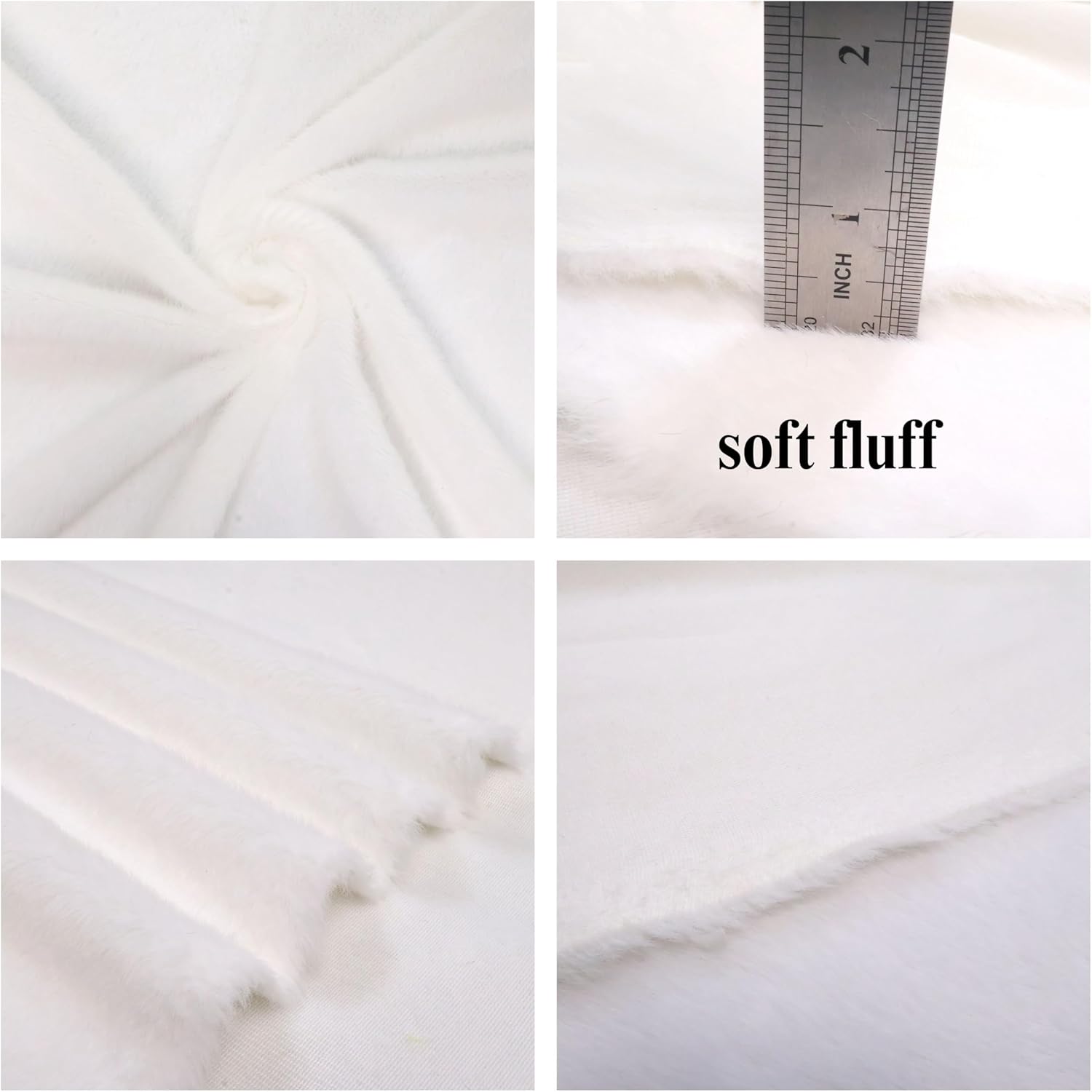 White Faux Fur Fabric 65" Short Pile Super Soft Cuddle Material for Stuffed Crafts